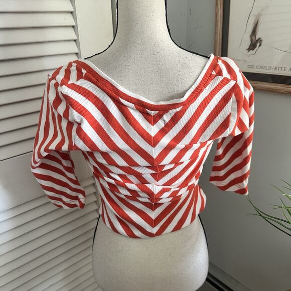 MAEVE ANTHROPOLOGIE Womens Top XXS Front Zip Scoop Neck Orange Striped Preppy - Picture 4 of 12
